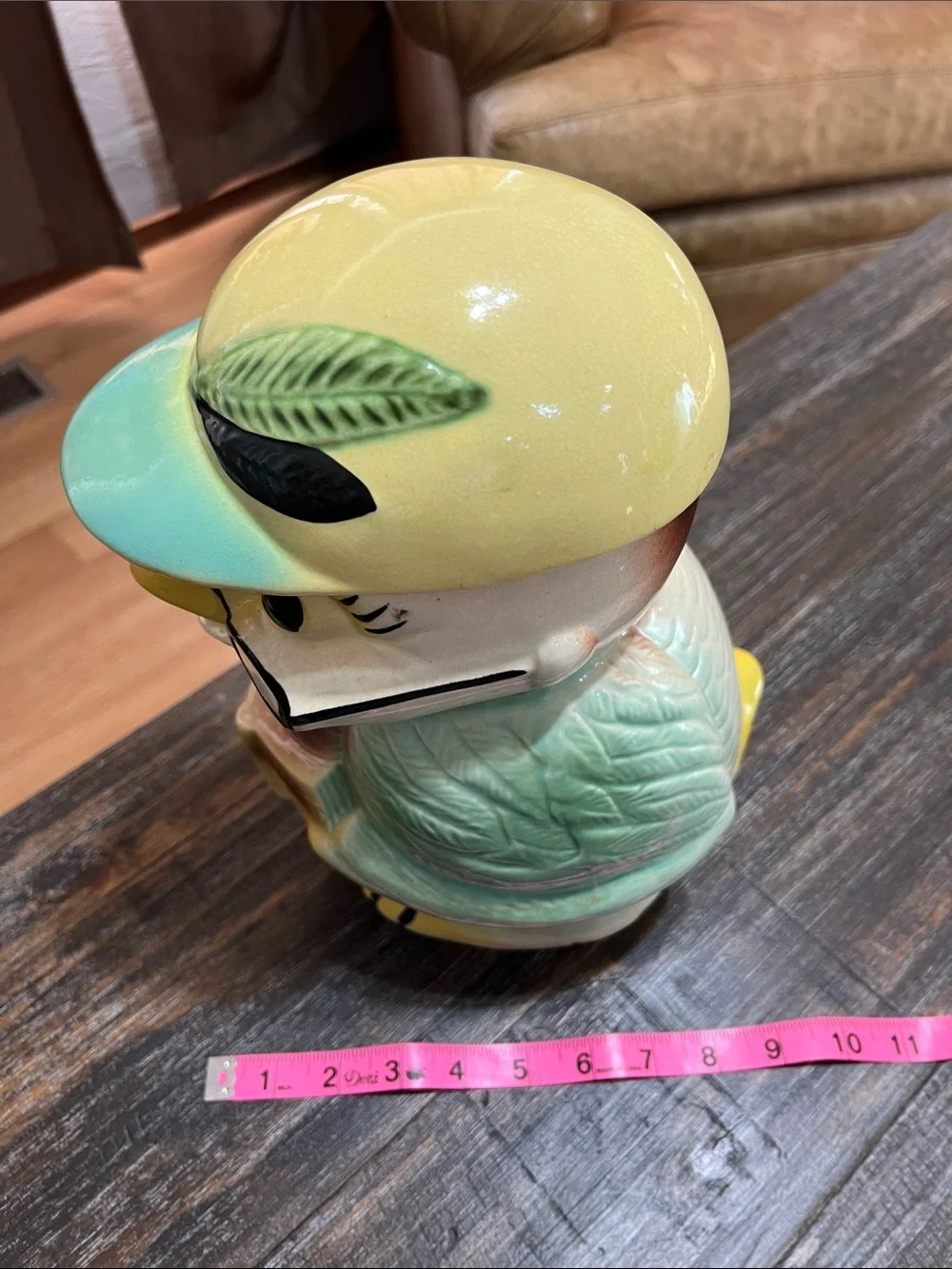 Vintage Ceramic Bird Cookie Jar in Pastel Yellow and Mint